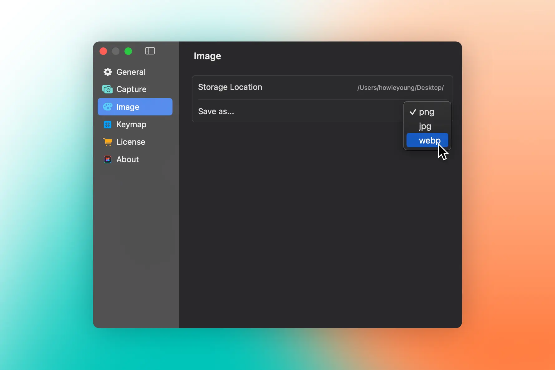 Save as webp